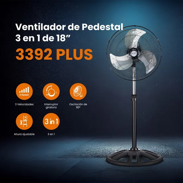 Ventilador 3 En 1 Mytek 3392 Plus De 18 Pulgadas Metalico Estructura Negro Aspas Plateado Diámetro 18 " Frecuencia 60 Hz Material de las aspas Metal