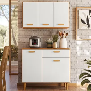 Mpozenato Armário Cozinha Compacta E Balcão 91cm Eris Freijó/off Z44 Freijó Uv/of