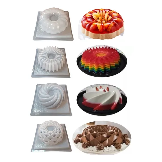 Kit 4 Moldes Para Gelatina De Rosca Rehilete Panal Acordeón