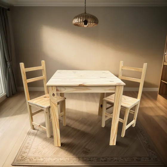 Mesa 70x70 + 2 Sillas Madera Pino Macizo Bar Restaurant