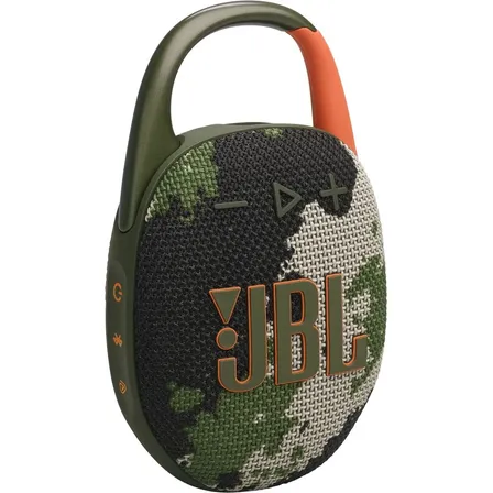 Parlante JBL Clip 5 portátil con bluetooth waterproof camuflada