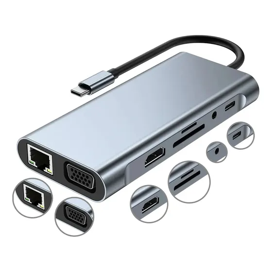 Adaptador Hub Usb 3.0 Multiportas 10 Em 1 Tipo C Sd Tf Bk-c3