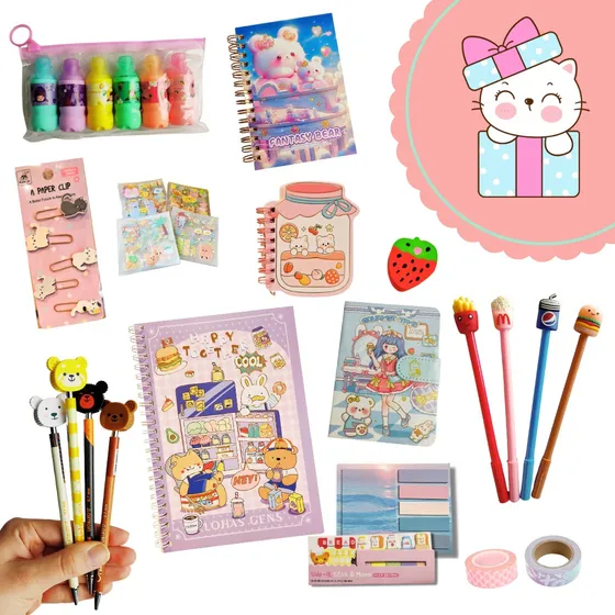 Papelaria Fofa Kawaii Presente Kit 20 Itens Criativos Menina