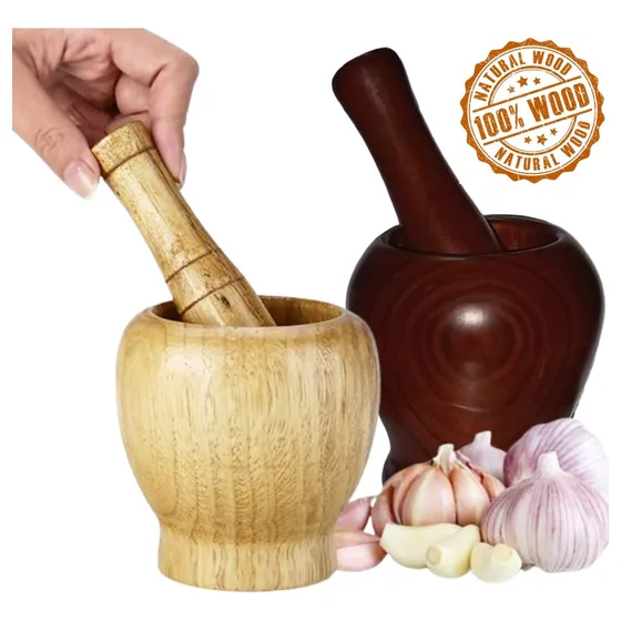 Mortero Molino Pilón De Mano En 100% Madera De Alta Calidad