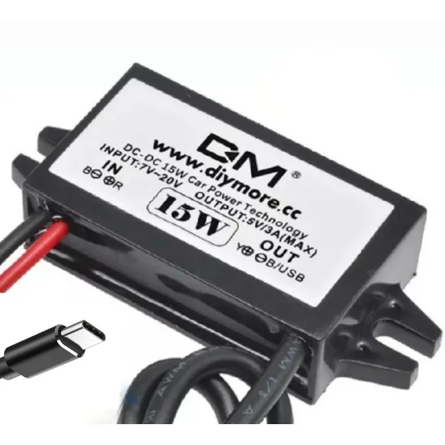 Convertidor Dc Dc 12v A 5v 3a 15w Con Salida Tipo C 3 Piezas