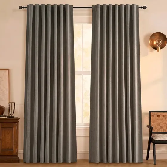 Cortina Blackout de Lino para Dormitorio y Salón de Casa Nerola – Pack de 2 Paños Gris