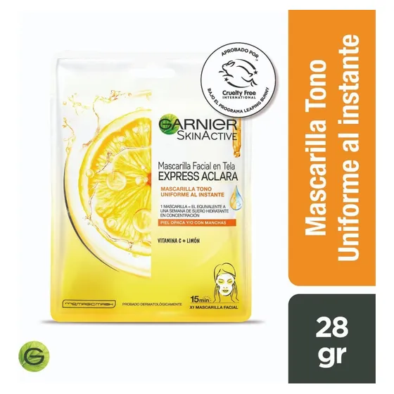Mascarilla Facial En Tela Garnier Skin Active Express Aclara Anti-manchas Vitamina C