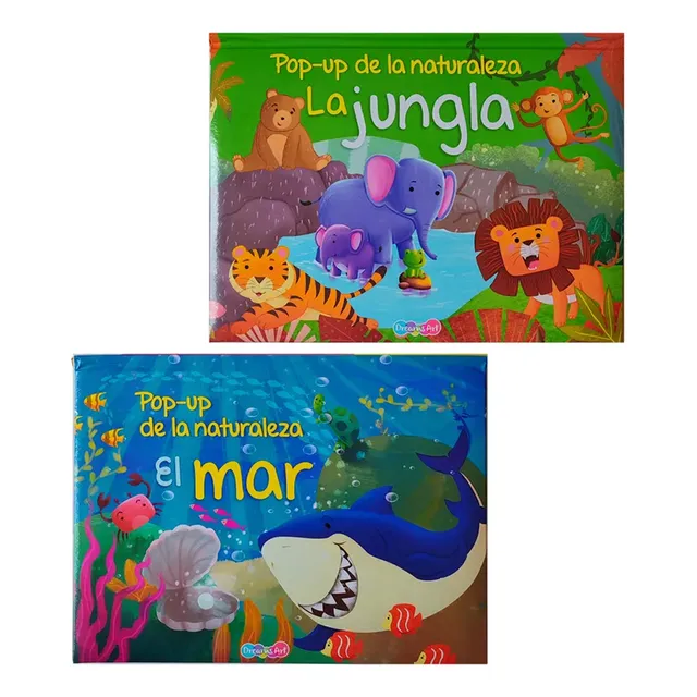 Set De 2 Libros Para Niños Pop Up Naturaleza- Mar Y Jungla