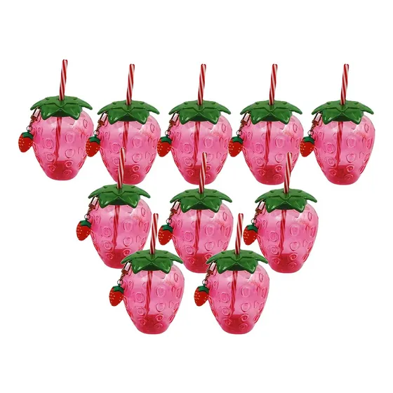 10 Piezas De Taza Con Forma De Fresa, Taza Para Llavero Rosa