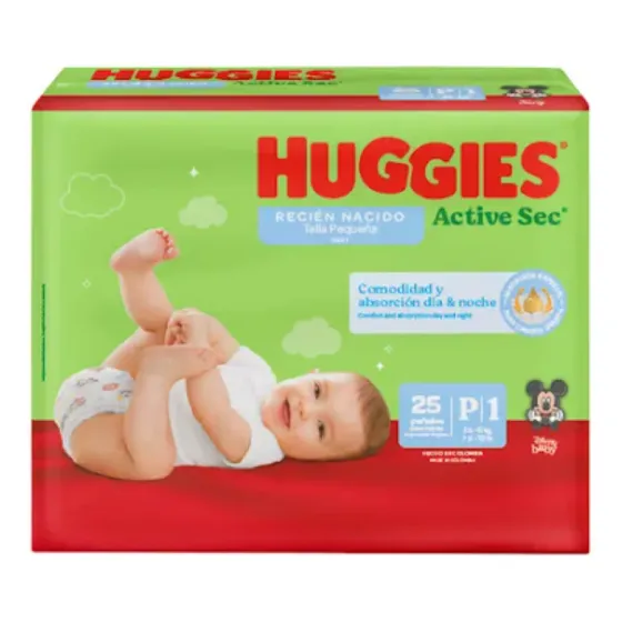 Pañal Huggies Active Sec Talla P 25und - Bulto 4paq