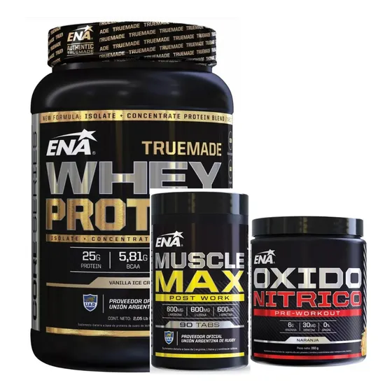 Proteina Whey+ Oxido Nitrico Arginina+ Muscle Max Combo Ena 