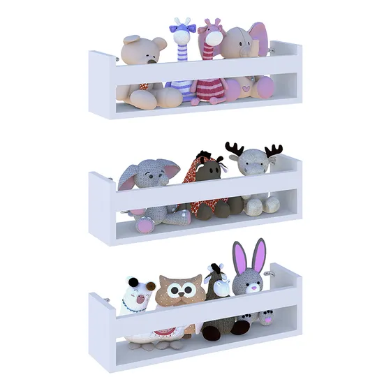 Kit 3 Prateleira 50cm Branco Livro Revista Infantil Parede Tio Do Mdf