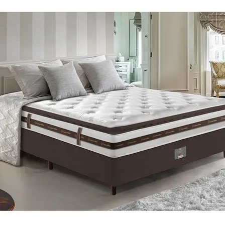 Cama Box Casal 138x188 Pocket Cama Inbox Relax Pillow Café Cor Café/Branco