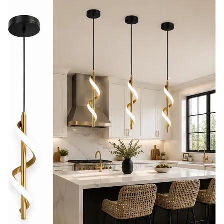Pendente Espiral Minimalista Preta Branco-quente 127/220v Dourado