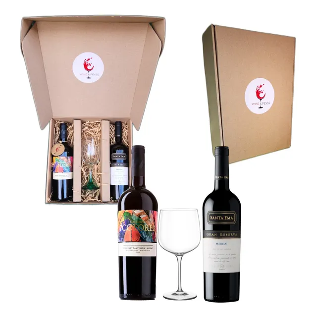 Set Vinos Gran Reserva 7 Colores + Santa Ema + Copa + Caja