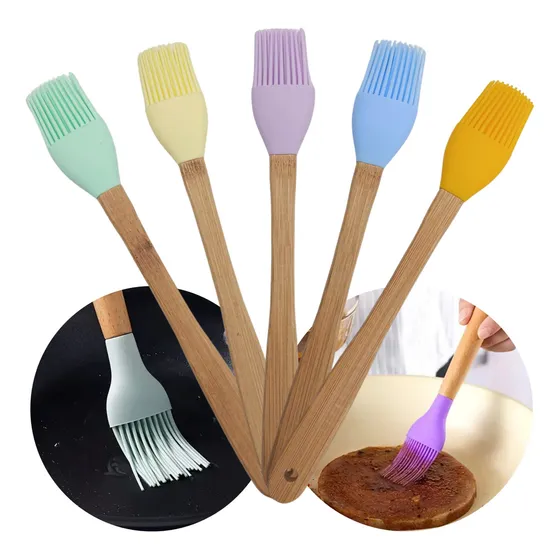 Pincel De Silicona Colores Mango Madera Cocina Repostería Color
