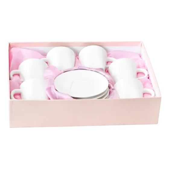 Juego Set De Te X6 En Cerámica Blancos 6 Pocillos 6 Platos