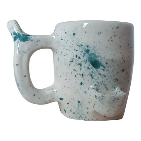 Taza Pipa Queen Cup Cerámica Salpicada Verde Blanco Recta