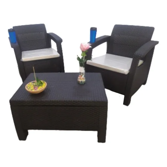 Juego De Estar Para Exteriores Wengue Y Beige Rattan 