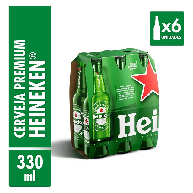 Cerveja Heineken Premium Garrafa 6 Long Neck 330ml Cerveja Heineken Premium Garrafa 6 Long Neck 330ml