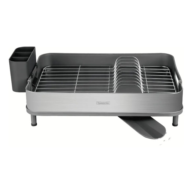 Escorredor Louça Tramontina Inox C/ Porta Talher Removível Cor Grafite Escorredor Louça Tramontina Inox C/ Porta Talher Removível Cor Grafite