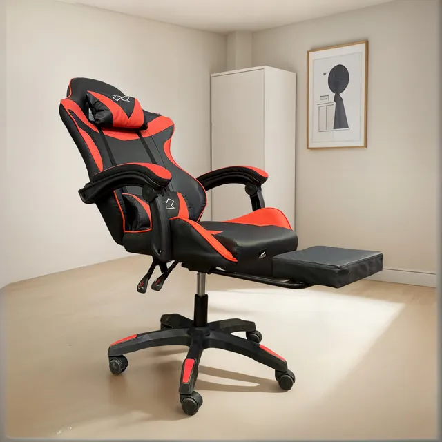 Baires4 silla gamer stream con apoya pies eco cuero color rojo material del tapizado cuero sintético