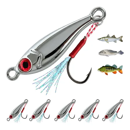 Kit 5 Micro Jig Cromado Pindoquinha + 5 Suporte Hook Premium 05gr Cromado