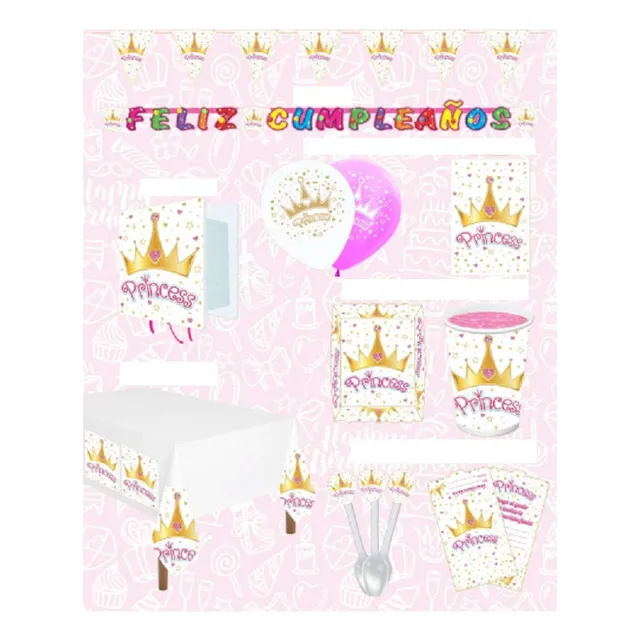 Kit Decoración Piñata Princess Corona Niño Económica