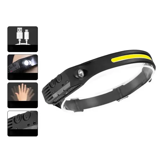 Linterna Frontal Led Recargable Con Sensor De Movimiento