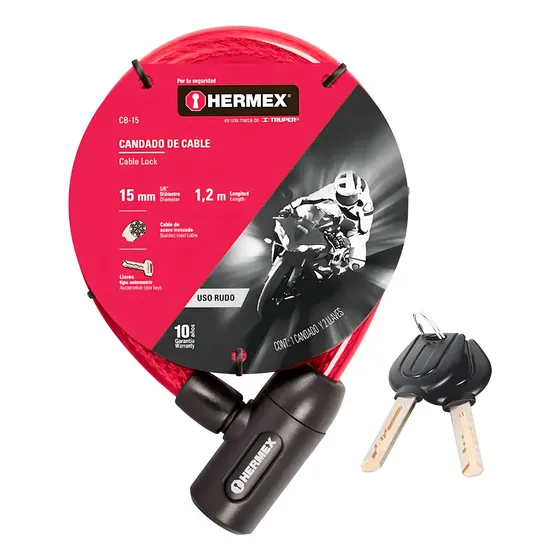 Candado Cadena Bicicleta Moto Con Llave 15mm Hermex Cb-15 Color Rojo | Cuotas sin interés