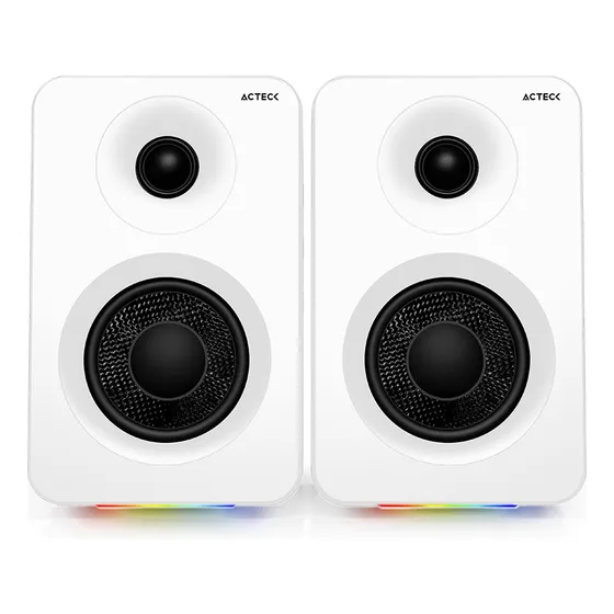 Bocinas Acteck Dynamic Exact R BS700 Inalámbrico Sonido 2.0 Bluetooth 5.3 50W RMS Iluminación RGB Blanco AC-940825