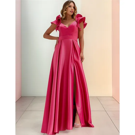 Vestido De Festa Cetim Com Fenda Madrinha