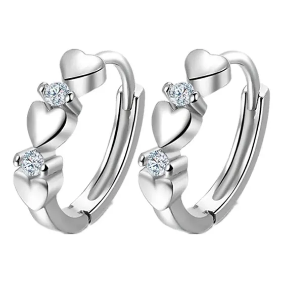 Aros, Pendientes Niña O Mujer Diseño Corazón, Plata 925