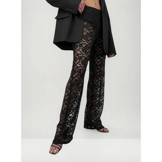 Pantalon De Encaje Mujer Sexy Transparente Cintura Alta