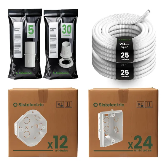 Kit Caño Corrugado 3/4 Cajas Embutir Instalación Eléctrica
