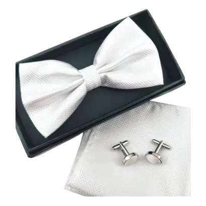 Set Corbata Michi, Pañuelo Y Gemelos Pack Formal Para Hombre Blanco Coquito