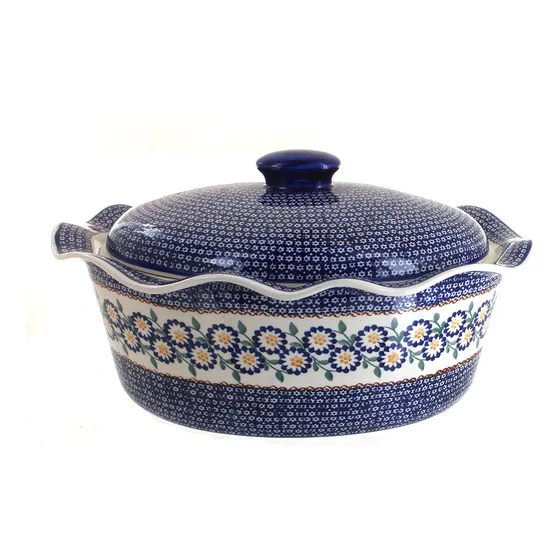 Blue Rose Polish Pottery Peach Blossom Oval Panadero Tapa