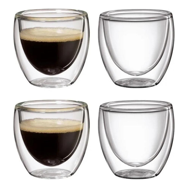Jogo 4 De Copos Café Nespresso Parede Dupla De Vidro 80ml Jogo 4 De Copos Café Nespresso Parede Dupla De Vidro 80ml