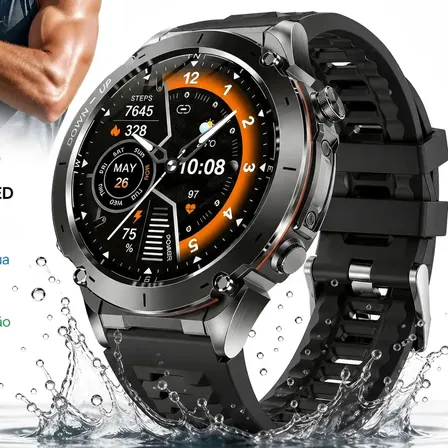 Relógio Smartwatch masculino redondo com GPS independente , 3ATM, tela AMOLED 1.43", bateria 750mAh. Monitora batimento, SPO2 e sono, mais de 100 modos esportivos para corrida ao ar livre