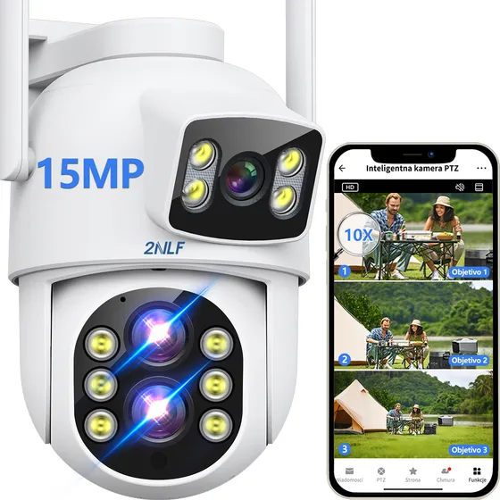 2nlf® Cámara De Seguridad Exterior Wifi ip 360° 15MP 3 Tres Lentes Zoom 10x Color Blanco IP66 Conversación Bidireccional Seguimiento de Movimiento Alarma Móvil Visión Nocturna