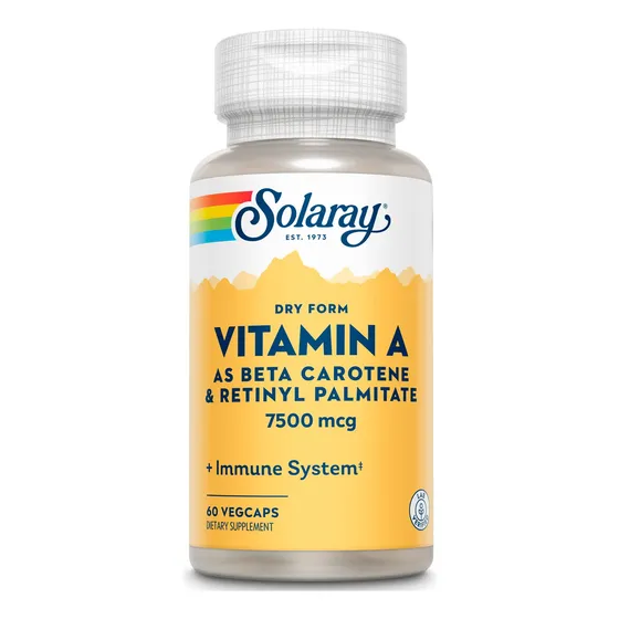 Suplemento Solaray Dry Form De Vitamina A, 25 000 Ui, 60 Cáp