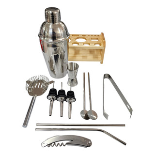 Set De Coctelería Barman 12 Piezas + Base Madera Profesional Set De Coctelería Barman 12 Piezas + Base Madera Profesional