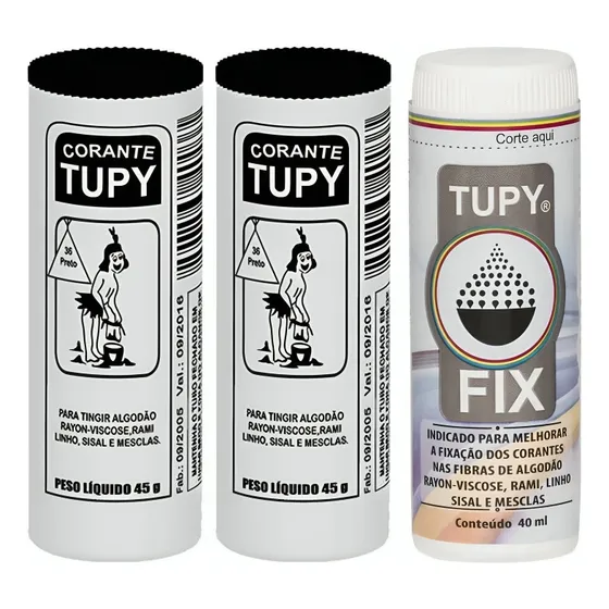 Kit 2 Corante Tupy Preto Tingir Tecido Roupa +1 Tupy Fixador