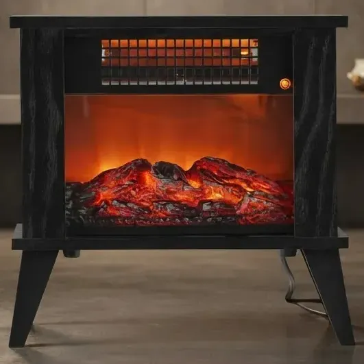 Chimenea Eléctrica B-Fresh 1000W Negra Efecto Llama Real Termostato Ajustable | Calefactor Estilo rural con leña y Bajo Consumo certificación SEC