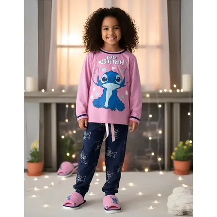 Kit 1 Pijama Longo Infantil + 1 Pantufa Stitch Chinelinho