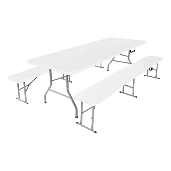 Mesa Plegable Picnic 180cm De Jardin + 2 Bancos Plegables Garden Life