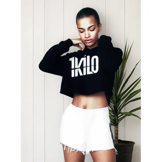 Blusa Croped De Moletom Manga Longa Com Capuz Da 1 Kilo