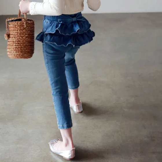 Pantalones De Mezclilla Con Dobladillo Con Volantes Para Niñ