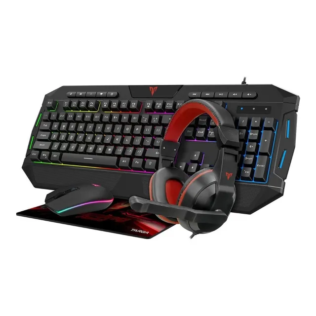 Targa KM210KIT Teclado Mouse Auriculares Head Set Pad Kit X4 color Negro