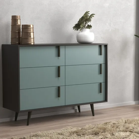 Cõmoda 6 Gavetas 124 Cm Largura Tulipa Grafite/cinza Dgwt